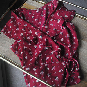 Red floral wrap top, NWOT